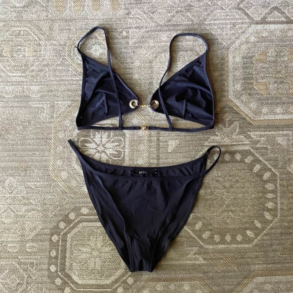 GUCCI black SZ L string bikini with gold, High cut